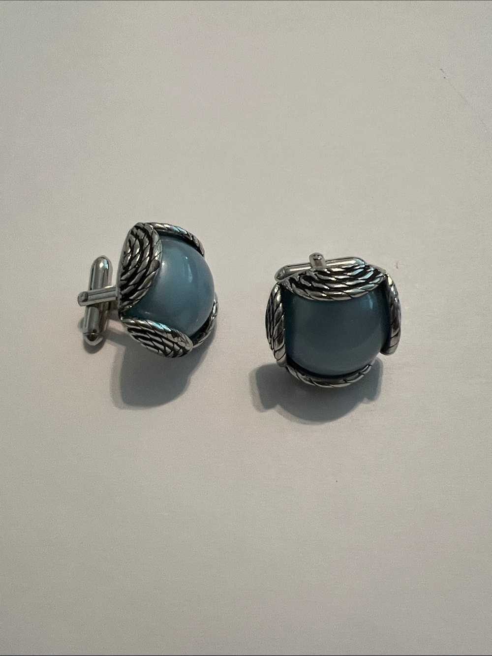 Classic Blue Stone Silver-Tone Cufflinks - Accessories